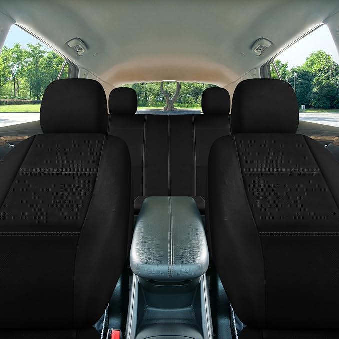 FH Group Three Row Car Seat Covers Deluxe Leatherette with 7 Headrests, Airbag Compatible and Rear Split Bench– Universal Fit