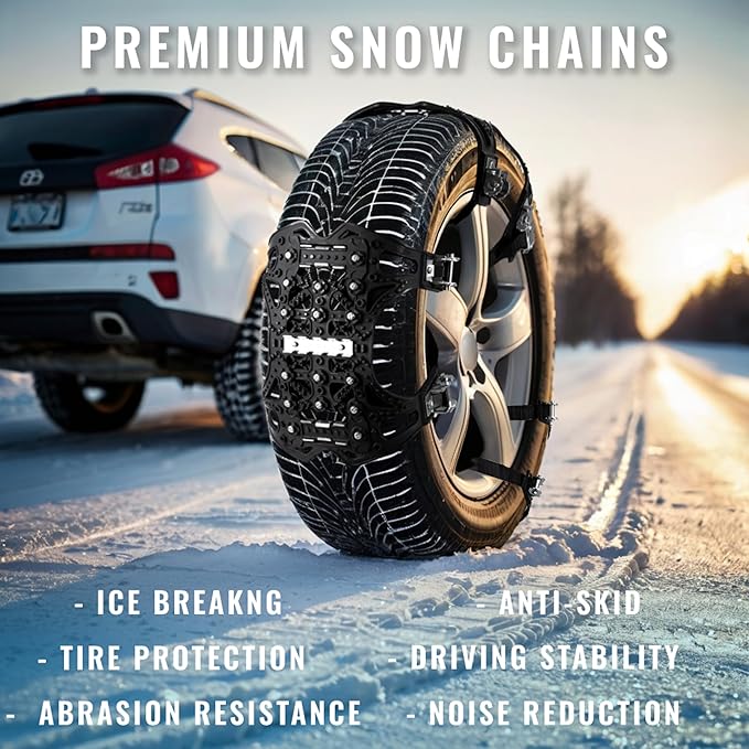 VaygWay Car Snow Tire Anti-Slip Chains - All Season Black Upgraded - Emergency Vehicle Tire Chains for Cars, SUVs, & Trucks (