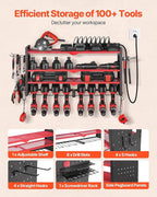 VEVOR Power Tool Organizer with Charging Station, 4-Layer Drill Storage Rack with 8 Drill Holders & Side Pegboard, Garage Too