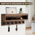 Key and Mail Holder Wall Mount, Key Hanger with Long Storage Box and 6 Hooks for Coat, Dog Leash, Home Decor Rack, House Acce