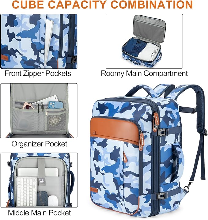Lumesner Carry on Travel Backpacks, Extra Large 40L Flight Approved for Men & Women,Expandable Suitcase backpack (Camouflage 