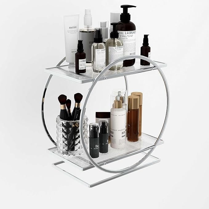 Perfume Organizer for Bedroom Dresser- Sliver Makeup Organizers for Vanity, 2 Tier Bathroom Countertop Organizer Perfume Tray