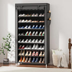 Laiensia 9-Tier Vertical Shoe Rack Organizer, Space Saving Shoe Storage Organizer, Non-Woven Cover Shoe Shelf Holds 36-45Pair