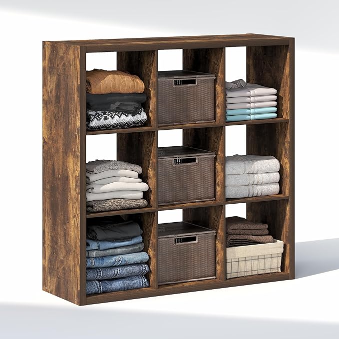Furinno Cubic Closet Organizers and Storage, 9-Cube Closet Organizer, Open Shelf Closet Storage, Extra Thick Frame for Wardro