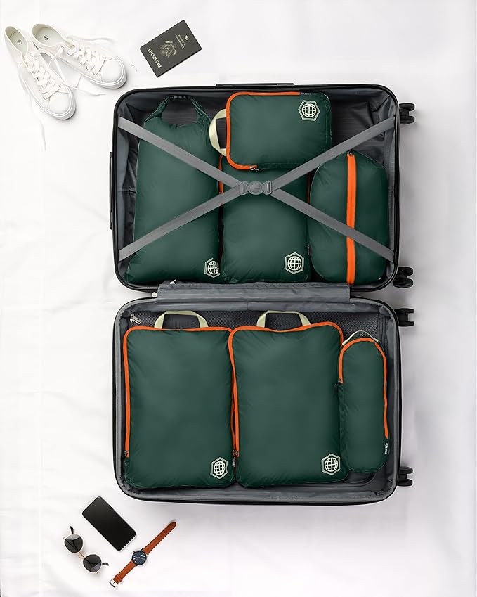 TRIPPED XL Compression Packing Cubes — 7-Piece Set for Checked Luggage | Extra-Large (15.7"×11"×4") + Large + Small + Tube + 