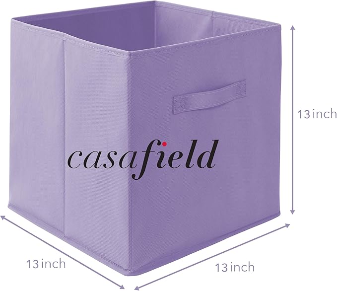 Casafield Set of 6 Collapsible Fabric Cube Storage Bins, Lavender - 13" Foldable Cloth Baskets for Shelves, Cubby Organizers 