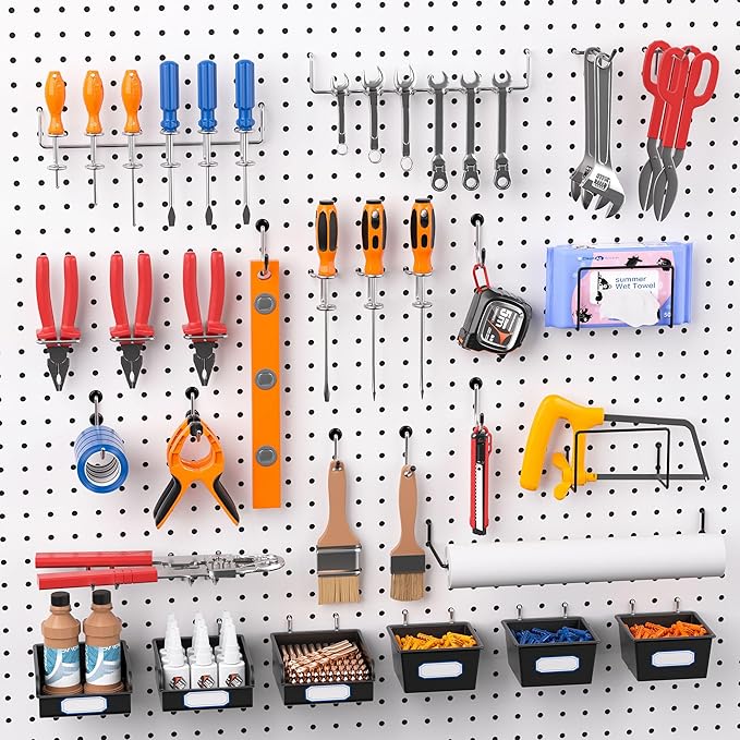 FRIMOONY Peg Board Organizer Accessories, Pegboard Hook Locks, Bins, for Organizing Pliers, Wrenches, Screwdrivers, 202-Piece