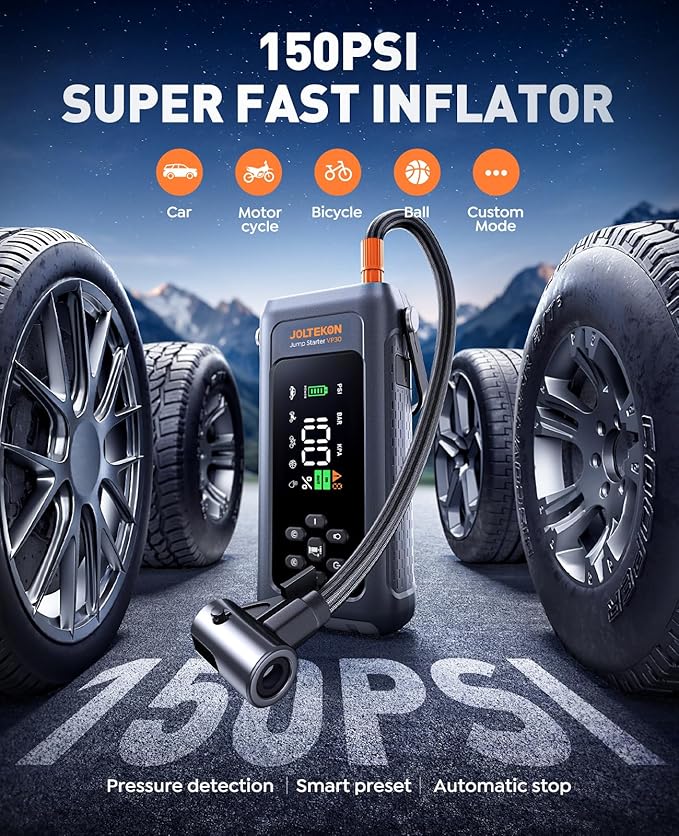 Car Battery Jump Starter with Air Compressor 4500A 150PSI, Car Jumper Starter Portable (9L Gas/8L Diesel), Jump Box Car