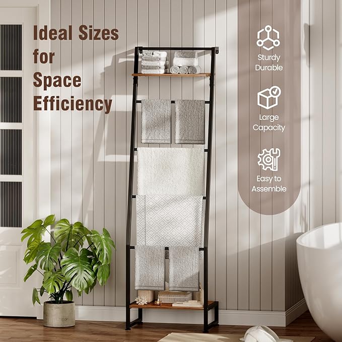 Nuoex Blanket Ladder with Shelf, 6 Layer Wall-Leaning Blanket Rack, Farmhouse Blanket Shelf for Storage and Home Decor, Frees