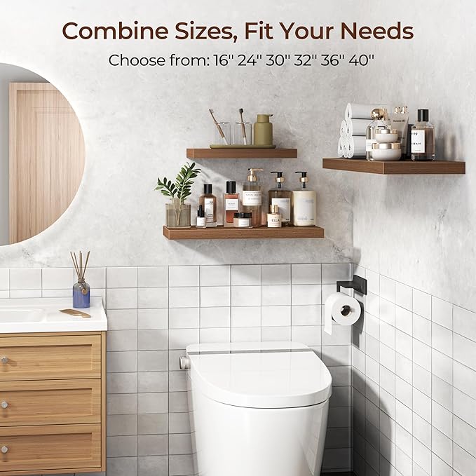 Fun Memories Floating Shelves for Wall 24 Inch Set of 3, Farmhouse Floating Shelves with Invisible Heavy Duty Bracket, 10 Inc