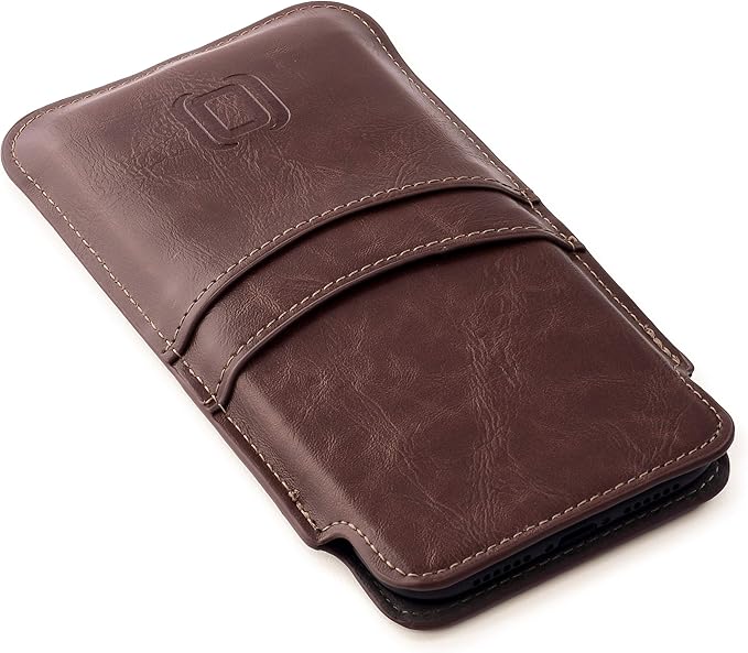 Dockem Provincial Wallet Sleeve for iPhone 17-11, 17-12 Pro, 17e, 16e, XR (6.1/6.3 inch) – Vintage Vegan Leather Pouch Cover with 2 Card Holder Slots [Brown]