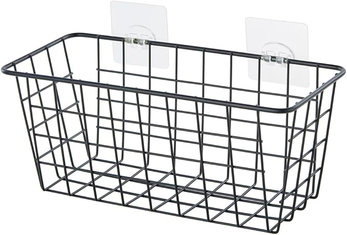 JUNCHU CHERRY 5 Pack Hanging Storage Basket, Bathroom Basket, Household Goods, with Traceless Tape, no Drilling, for Cabinet 