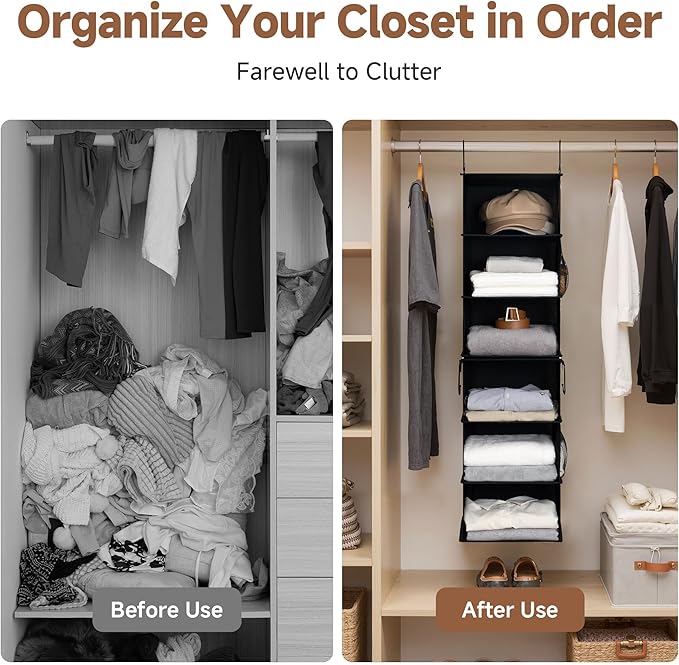 StorageWorks Hanging Closet Organizer 6-Shelf, Separable Two 3 Shelf Closet Storage Organizer with Side Pockets, Portable Han