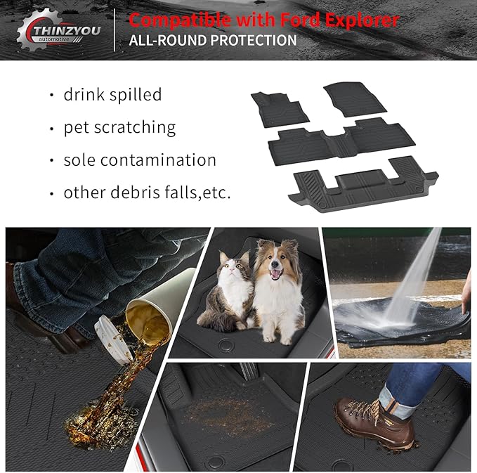 Floor Mats Compatible with 2020-2026 Ford Explorer 6 Seat Trunk Mat Cargo Liner TPE Back Seat Cover Protector 2025 Explorer Accessories (Fit 6 Seat,Trunk Mat with Backrest Mats+Floor Mats)