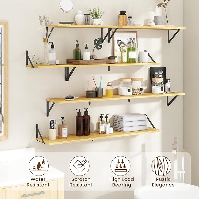 Floating Shelves for Wall,48" Wx8 D Wood Wall Shelves,Hanging Storage Floating Shelf with Metal Brackets,Wide Floating Booksh