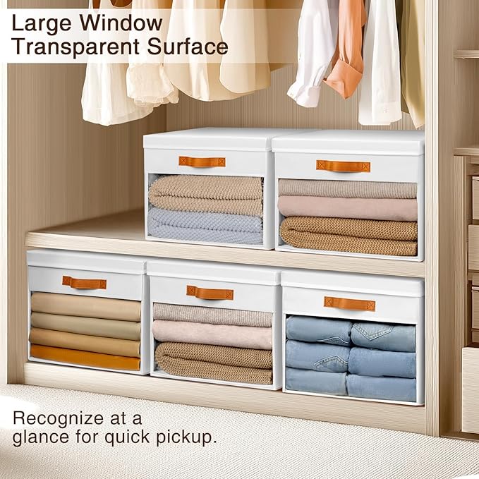 Homsorout Large Storage Bins with Lids - 6 Pack Foldable Decorative Organizers with Clear Windows & Handles, Cube Storage Org