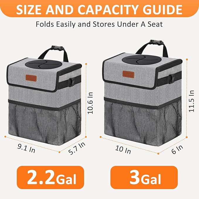 Car Trash Can Trash Bag Bin Hanging Waterproof Automotive Car Garbage Cans Leak Proof Vehicle Trash Can Grey