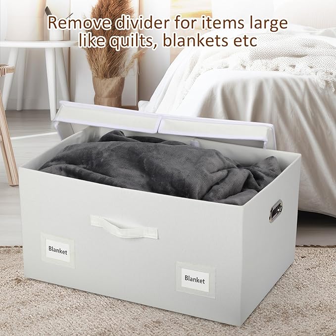 Graciadeco 75 Quarts Extra Large Decorative Storage Bins with Lids, 1 Pack White Collapsible Storage Bins with Lids, Stackabl