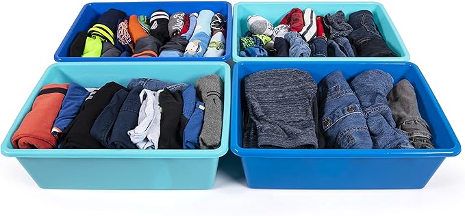 Humble Crew Toy Storage Bins for Kids, Set of 4, Navy/Teal, Large - Sturdy, Colorful Plastic Storage Bins for Classroom, Play