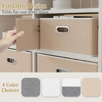 Yawinhe Fabric Storage Bins with Handles, Foldable Baskets for Shelves, Cubes with 3 Handles, Large Boxes for Clothes, Beige,
