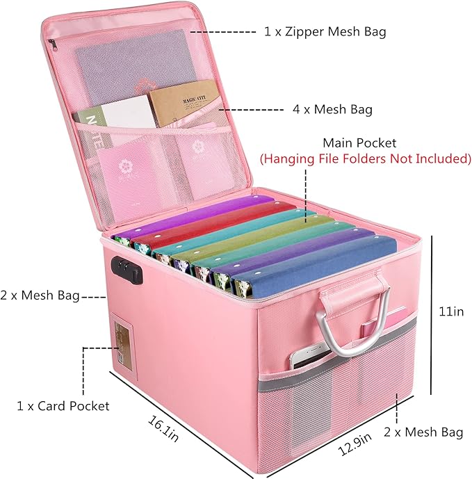 Fireproof Document Box, Fireproof Organizer Safe Box with Lock, Portable Office Storage Cabinet for Hanging Letter/Legal Fold