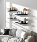 PHPH Wood Floating Shelves for Wall, Wooden Wall Shelves for Bedroom, Set of 6 Black 17 Inch