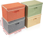 Storage Bins with Lid, Foldable Clothing Storage Box case with Handle for Books, Closet, Bedroom, Home, 4 Color Set A, 15L x 