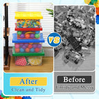 Vicenpal 4 Pack Toy Storage Containers with Lids Brick Shaped Kids Toy Organizer Box Plastic Clear Stackable Bin Chest for Bu