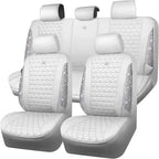 CAR PASS All White Bling Diamond Leather Car Seat Covers Full Sets,Waterproof Shining Glitter Sparkly Crystal Universal Fit f