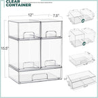 Sorbus Stackable Acrylic Storage Drawers – 2 Small + 2 Tall + 1 Wide – 5 Pack Clear Plastic Organizer Bins for Baby Bottles, 