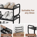 3 Tier Shoe Rack - Expandable Shoe Organizer for Closet, Adjustable Metal Shoe Shelf Storage, Stackable Long Shoe Stand Holde