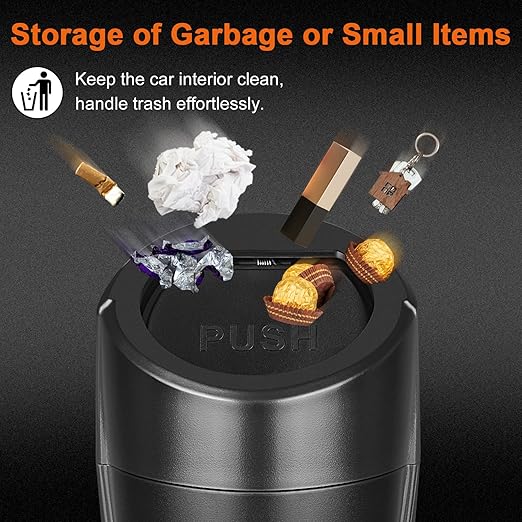 Car Trash Can, 2 Packs Mini Car Trash Bin with Lid, Leakproof Cup Holder Car Garbage Can with 60 Trash Bags, Vehicle Front Back Seat Organizers and Storage for Car, Home, Office, Black