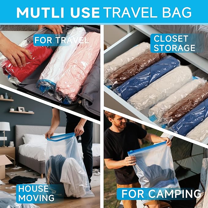 Compression Bags for Travel - Travel Essentials - 30 Pack Space Saver Bags - No Vacuum Needed - Compression Packing Bags for 