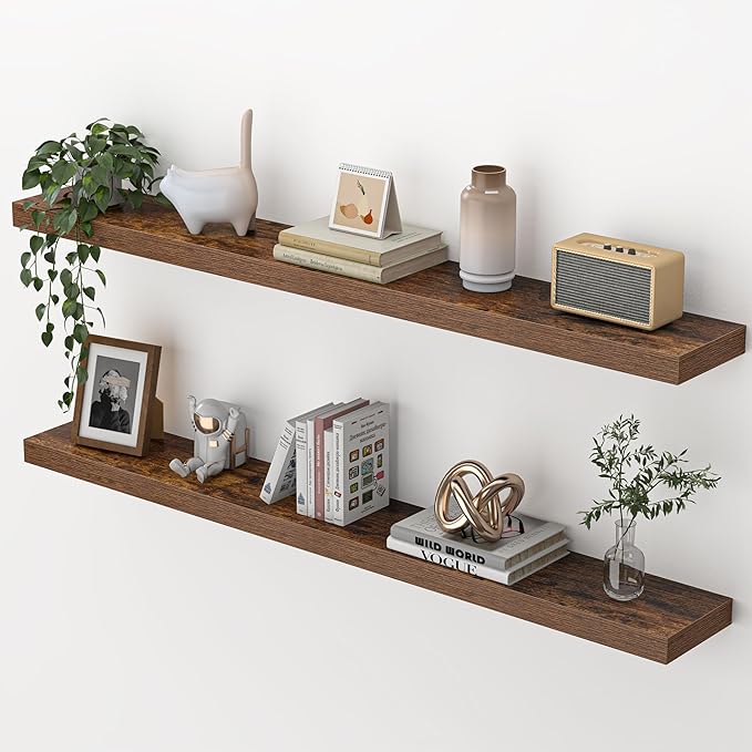 Heimlove 48 Inch Floating Shelves for Wall,Extra Long Wood Shelves Mounted Storage Hanging Shelf Invisible Bracket for Bedroo