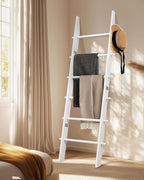 TEAKMAMA 6-Tier Blanket Ladder with Hanging Knobs,5.5 Ft Wall Leaning Blanket Ladders for Living Room Bedroom,Rustic Decorati