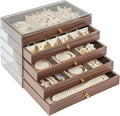 Wooden Jewelry Box for Women, 5-Layer Jewelry Organizers and Storage with 5 Drawers & Velvet Trays, Large Earring Holder, Nec