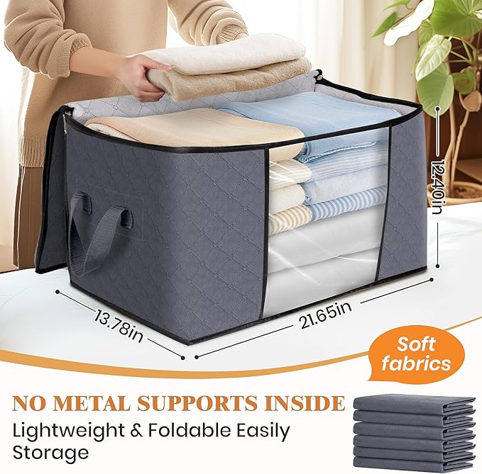 Fab totes Storage Bags,Clothes Blanket Storage Bins Foldable Closet Organizers with Reinforced Handle for Home Dorm Storage a