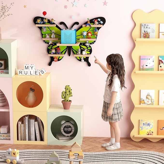 Green Butterfly Tonie Shelf for Tonie and Box - Magnetic Wooden Floating Shelf for Figure Storage,Cute Tonie Wall Shelf for 1