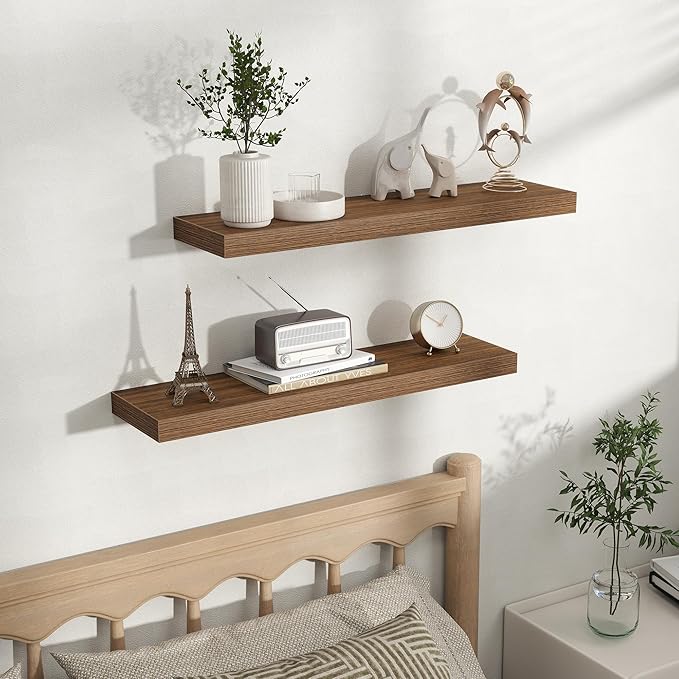 Fun Memories Rustic Wood Floating Shelves for Wall, Space-Saving Wall Mounted Shelves for Bathroom, Bedroom, Living Room and 