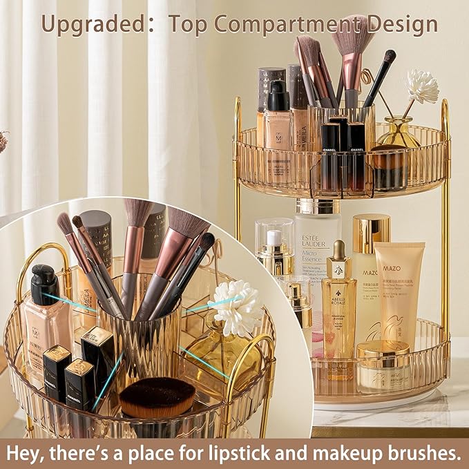 shuang qing Rotating Makeup Organizer for Vanity, High-Capacity Skincare Clear Make Up Storage Perfume Organizers Cosmetic Dr