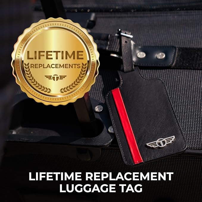 Genuine Leather Luggage Tag with Privacy Flap Set for Men Women Travel Easy with Suitcase Tags Identifiers (Black, 2 Pack)