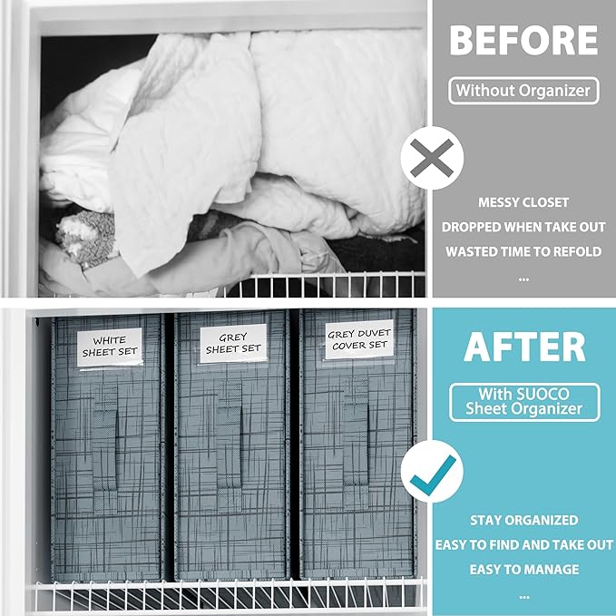 SUOCO SheetCube Bed Sheet Organizers and Storage 4 Pack, Foldable Linen Closet Organizer, Bedding Folder Storage Box Containe