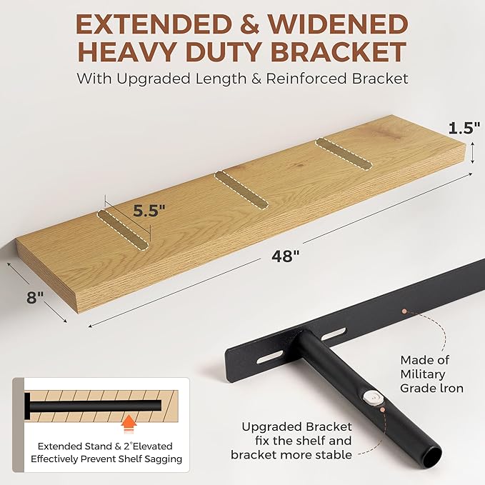 Dreamland 48 Inch Floating Shelves for Wall,8 Inch Deep Floating Shelves,48" W x 8" D Wall Shelves for Bedroom,Living Room,Ki