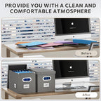 File Organizer Box with Lid - Set of 2 Portable Hanging File Box, Collapsible Linen Decorative Filing Storage Boxes for Offic