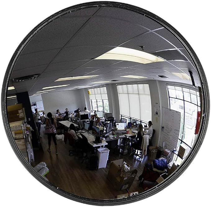 12” Acrylic Convex Mirror, Round Indoor Security Mirror for the Garage Blind Spot, Store Safety, Warehouse Side View, and More, Wall Mirror for Personal or Office Use - Vision Metalizers,Black