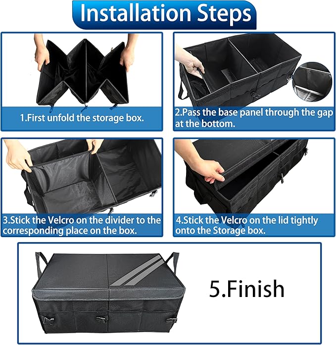 YOSRTER for Dodge Charger Durango Challenger Ram Car Trunk Organizer Collapsible Storage Box with Handle Foldable Lid Non