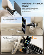KU XIU Magnetic Wireless Charging Car Headrest Tablet Holder for iPad Pro 13'' M4/M5 Only, Tablet Car Back Seat Mount for Kids, Road Trip Essentials Trave Holder with Air Vent Stand, 2M USB-C Cable