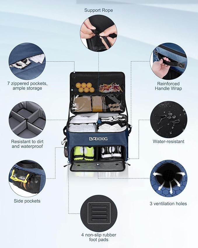 Golf Trunk Organizer, Waterproof Car Golf Locker with Separate Ventilated Compartment for 2 Pair Shoes, Golf Storage for Balls