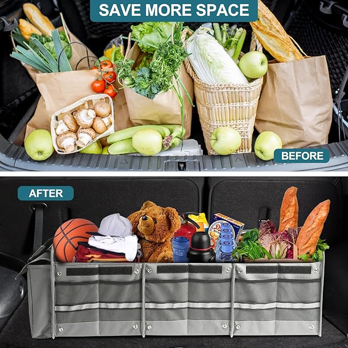 Car Trunk Organizer,115L Heavy Duty Collapsible Trunk Storage, with Insulated Leakproof Cooler Bag Vehicle Cargo Organizer with