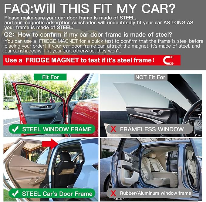 Ovege Car Side Window Sun Shade Car Curtain Pleated Silky Suction Magnetic (Black-Opaque, Front Seat 2pcs)